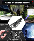 Image of a Rechargeable Tactical Flashlight 10000 Lumens Zoomable LED With Power Display IPX6 Waterproof showcasing its features.