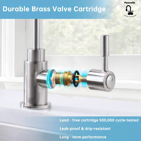 Durable brass cartridge of Brushed Gold Drinking Water Faucet For Kitchen Sink Solid Brass Construction Reverse Osmosis Compatible Water Filter Faucet With Single Handle Non Air Gap Heavy Duty Kitchen Tap