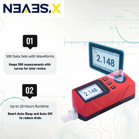 Shop Ready Handheld Surface Roughness Tester With 0.001 Micron Resolution For Ra Rz Rq Rt Measurements ISO ANSI DIN JIS shown