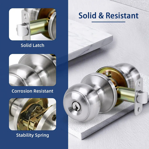 Keyed Entry Door Knobs 6 Pack With Lock And Key For Exterior And Interior Doors Right Or Left Hand Satin Nickel Finish