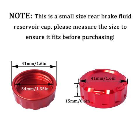 Rear Brake Fluid Reservoir Cap With CNC Aluminum Alloy Body Dope Look Gold Finish Oil Cap Cylinder Cover For Motorcycle Accessories Universal Replacement Fits Yamaha Kawasaki Suzuki Honda, small size dimensions labeled.