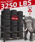 Beefy Heavy Duty Garage Storage Shelves Five Tier Metal Rack With 650 Lbs Per Shelf And 3250 Lbs Total Load Capacity Powder Coated Steel Frame With Thickened Wood Boards For Garage And Workshop, holding stacked tires