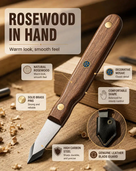 Straight Shooter High Carbon Steel Wood Marking Knife with rosewood handle and high carbon steel blade for precision scoring.