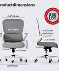Ergonomic Mesh Office Chair With Adjustable Lumbar Support, product dimensions and weight capacity, white finish