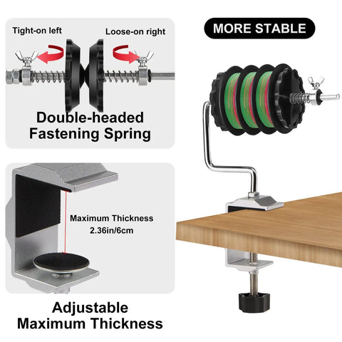 Portable Fishing Line Spooler Winder For Spinning And Baitcasting Reels Table Clamp Spool Holder With Tensioner on table