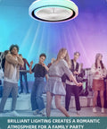 Bladeless Flush Mount Ceiling Fan With Lights And Bluetooth Speaker in a party setting, LED lighting, low profile, 19.8 inches
