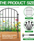 Easy No Dig Garden Fence Kit With 10 Arched Panels, Rustproof Metal Fence Panels, 17 Inch High by 12.5 Inch Wide