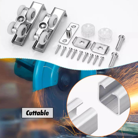 Bypass Double Sliding Pocket Door Hardware Kit For Wardrobe And Closet, Rugged Aluminum Box Rail Track System With Silent Stainless Pulleys