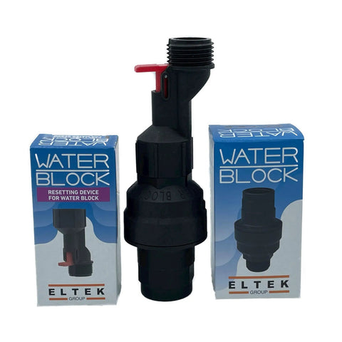 Automatic Toilet Leak Detector And Shutoff Valve Kit That Kicks Pesky Flush Leaks To The Curb showing a leak detector valve with two boxes.