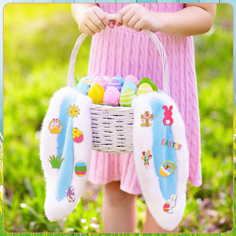 Grab These Fresh Forty Piece Easter Enamel Pins Bulk Collection Featuring Super Cute Spring Brooches with Bunny Egg Designs on a basket.