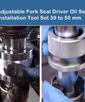 Universal Adjustable Fork Seal Driver Tool For 39mm To 50mm Front Forks Split Design Fork Seal Installer close-ups in use