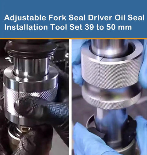 Universal Adjustable Fork Seal Driver Tool For 39mm To 50mm Front Forks Split Design Fork Seal Installer close-ups in use