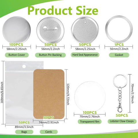 100 Sets Of 58mm Button Maker Supplies For Pins And Keychains, Dope Kit Includes Metal Back Covers, Shells, Films, Keychains