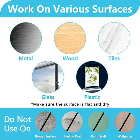 Image showing surfaces compatible with 100 Pack Adhesive Cable Clips Clear for Cables Up To 5mm: metal, wood, tiles, glass, plastic.