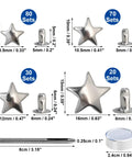 Dope 200 Sets Leather Rivets Kit With Star Studs For Leather Crafting And Repair Ideal For Jackets Shoes Bags Belts Purses And More Includes 2 Rivet Tools And Clear Storage Box showing various rivet sizes
