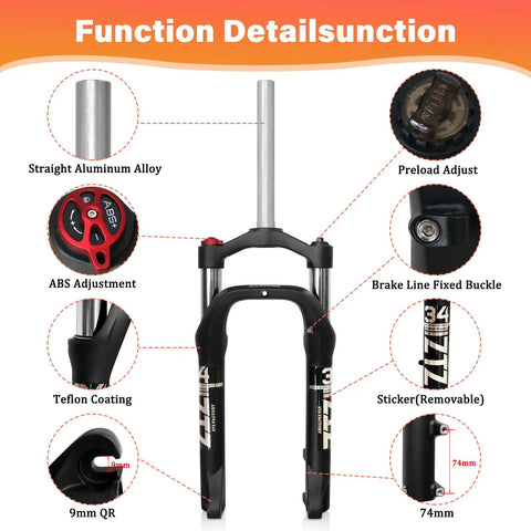 Beefy Fat Tire Front Fork With 100mm Travel, 135mm Hub Spacing, 9mm QR, Crown Lockout, 4.0 Inch Wide Fat Tires, Built For Snow Beach