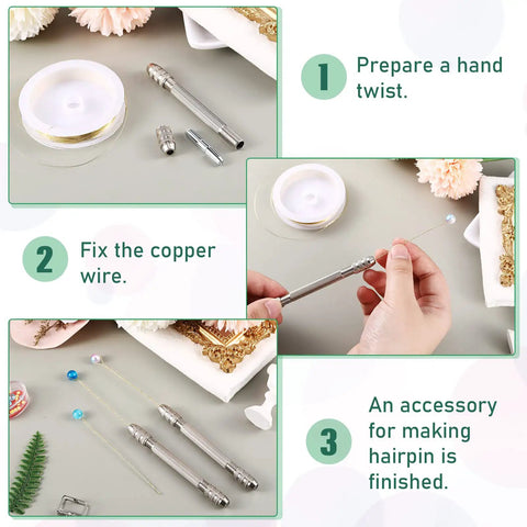 Kick Up Your Craft Game With These Double End Pin Vises And Copper Collets Compact Hand Drill Wire Twisting Tool showing tools for hairpin making.