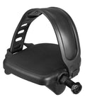 Close-up of Non Slip Indoor Bike Pedals With Straps Nine Sixteenth Inch Spindle For Exercise Bikes, black aluminum alloy body