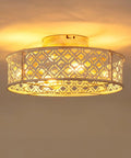 20" Low Profile Flush Mount Ceiling Fan with Remote, Vintage White Floral Caged Ceiling Fan Light, close-up view of metal cage design.