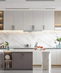 Modern kitchen with Ten Pack Five Inch Knurled Black And Gold Cabinet Handles For Kitchen Cabinets And Drawers Durable Pulls With Easy Grip Cupboard Hardware For A Modern Sleek Look 128mm Center To Center Fit on white and gray cabinets.