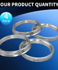 Tough As Nails Hub Centric Rings Fit Sweet Rides With 73.1 Mm Outer And 64.1 Mm Inner Centerbore solid CNC aluminum wheel adapter set of four, shown at different angles.