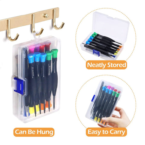 18 Piece Magnetic Screwdriver Set For Specs Phones And Watches with case showing organization and portability features.