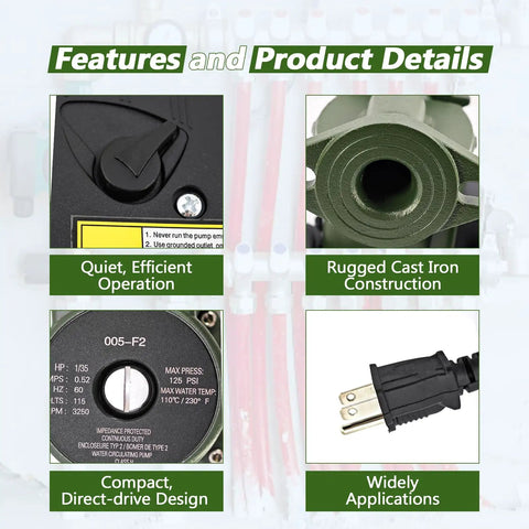 Heavy Duty Hydronic Hot Water Circulator Pump 005 F2 Replaces Taco Models with cast iron construction and efficient design.