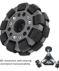 100mm double-plastic omni wheel with rubber rollers for robot platform, 360° mobility.