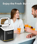 Couple enjoying drinks beside Countertop Ice Maker Machine Portable Compact Bullet Ice Maker With Self Cleaning 9 Ice Cubes In 6 Minutes 26 Lbs Per Day Quiet Under 35 Decibel Ideal For Home And Kitchen Black on counter