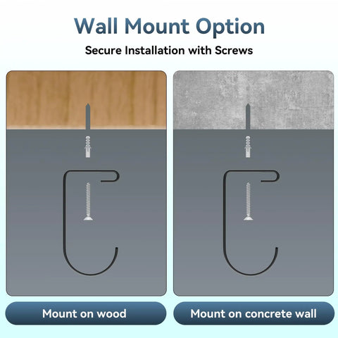 Installation diagram showing 4 Pack Bike Hooks For Garage Ceiling Storage Rack Heavy Duty Steel Hangers Up To 50 Lbs Each for wood and concrete walls.