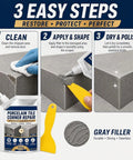 Step-by-step guide for using Nails Your Tile Repair Game Waterproof Stone Corner Filler Gray Crack Compound for repairs.