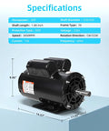 3HP Air Compressor Electric Motor 230V 17.6 Amps 56 Frame 3450 RPM 5 By 8 Keyed Shaft 1.88 Inch Shaft Length Single Phase CW CCW Rotation