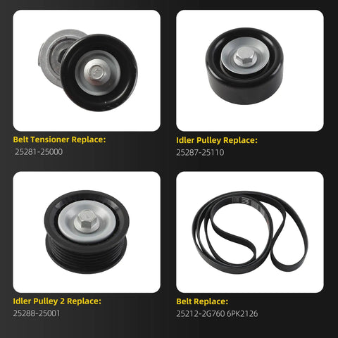 Ultimate Drive Belt Tensioner Idler Pulley Serpentine Kit For Hyundai Sonata Santa Fe Sport And Kia Optima Models That Rock The Road With Precision Fitment In 24L Engines. belt tensioner idler pulleys and serpentine belt set