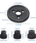 Heavy Duty Metal Spur Gear Kit 54T 32P With 15T 17T 19T Pinions For Slash 4x4 4WD VXL Rally Stampede 4x4 VXL Summit E Revo T Maxx Rustler 4x4 VXL Upgrade Set With 5mm Shaft Hole And 3 Couplers, displayed with measurements