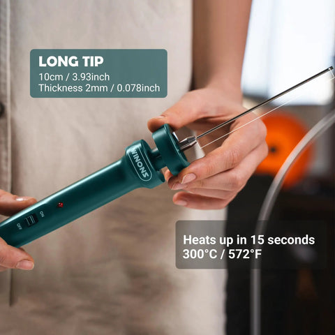 Person using Hot Wire Foam Cutter Tool Kit For Polystyrene And Styrofoam, ergonomic tool with a long tip, 300°C max heat.