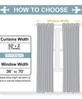 Total Blackout Bedroom Curtains With Thermal Liner, Light Gray 2 Panel Set, 52 By 95 Inches, Grommet Top, sizing guide.