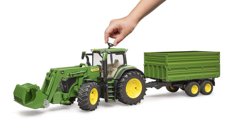 John Deere 7R 350 Scale Tractor With Front Loader And Tandem Tipping Trailer 1 To 16 Diecast Model For Playtime Or Display.