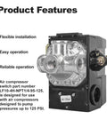 Four Port Air Compressor Pressure Switch Replacement Control NPT Quarter Inch 95 to 125 PSI 20A with flexible installation