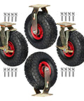 Heavy Duty 10 Inch Pneumatic Swivel Casters 4 Pack Battle Ready air-filled rolling wheels with solid steel hub and rubber tread.