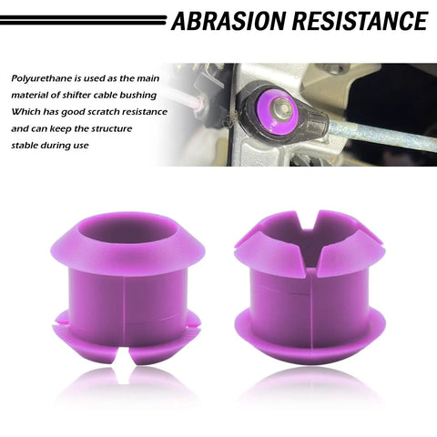 Purple polyurethane bushings from Easy Fit Transmission Shift Cable Bushing Repair Kit Replacement OEM Style for Lexus, Pontiac, Scion.