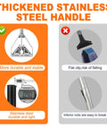 Thickened stainless steel handle comparison showing durability and stability for Damn Near Indestructible 60 Inch Heavy Duty Metal Mop Handles 2 Pack.