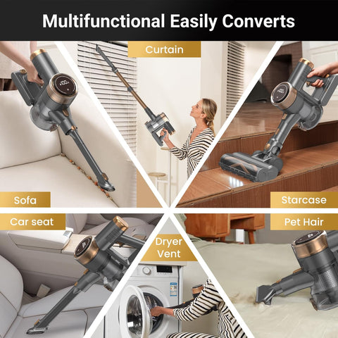 Cordless Vacuum Cleaner 10-In-1 Lightweight Stick With 45-Minute Runtime used on sofa, curtain, staircase, car seat, pet hair