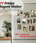 DIY Fridge Magnet Maker Kit Turns Your Favorite Photos Into Dope Custom Refrigerator Magnets displayed on a fridge