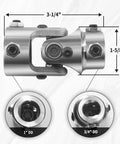 Chrome Steering Universal Joint Shaft 1 Inch DD By Three Quarters Inch DD, Heavy Duty Single U Joint, detailed dimensions view