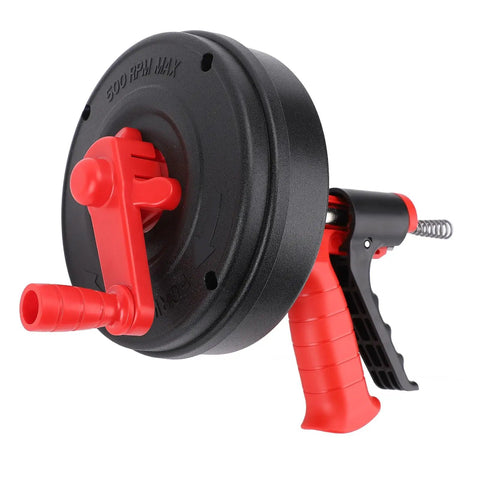Rock Solid Drain Snake For Clogged Pipes Manganese Steel Cable with ergonomic handle for manual or drill operation.