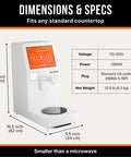 Commercial Self Serve Ramen Cooker For Quick Service with dimensions and specifications details on display panel.