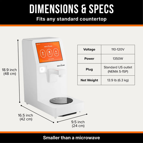 Commercial Self Serve Ramen Cooker For Quick Service with dimensions and specifications details on display panel.