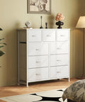 White 9 Drawer Dresser With Fabric Bins Sturdy Metal Frame And Wood Top A Totally Functional Storage Organizer For Bedroom Guest Room Closet Or Entryway Big Capacity Chest Of Drawers That Fits Any Space