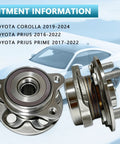 Pair Front Wheel Bearing Hub Assembly 513402 Compatible With Corolla 2019 To 2024, Prius 2016 To 2022, Front and Side View