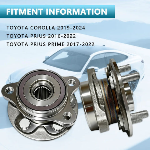 Pair Front Wheel Bearing Hub Assembly 513402 Compatible With Corolla 2019 To 2024, Prius 2016 To 2022, Front and Side View